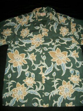 Go Barefoot Men's Floral Reverse Print Blue Green Hawaiian Button Aloha Medium